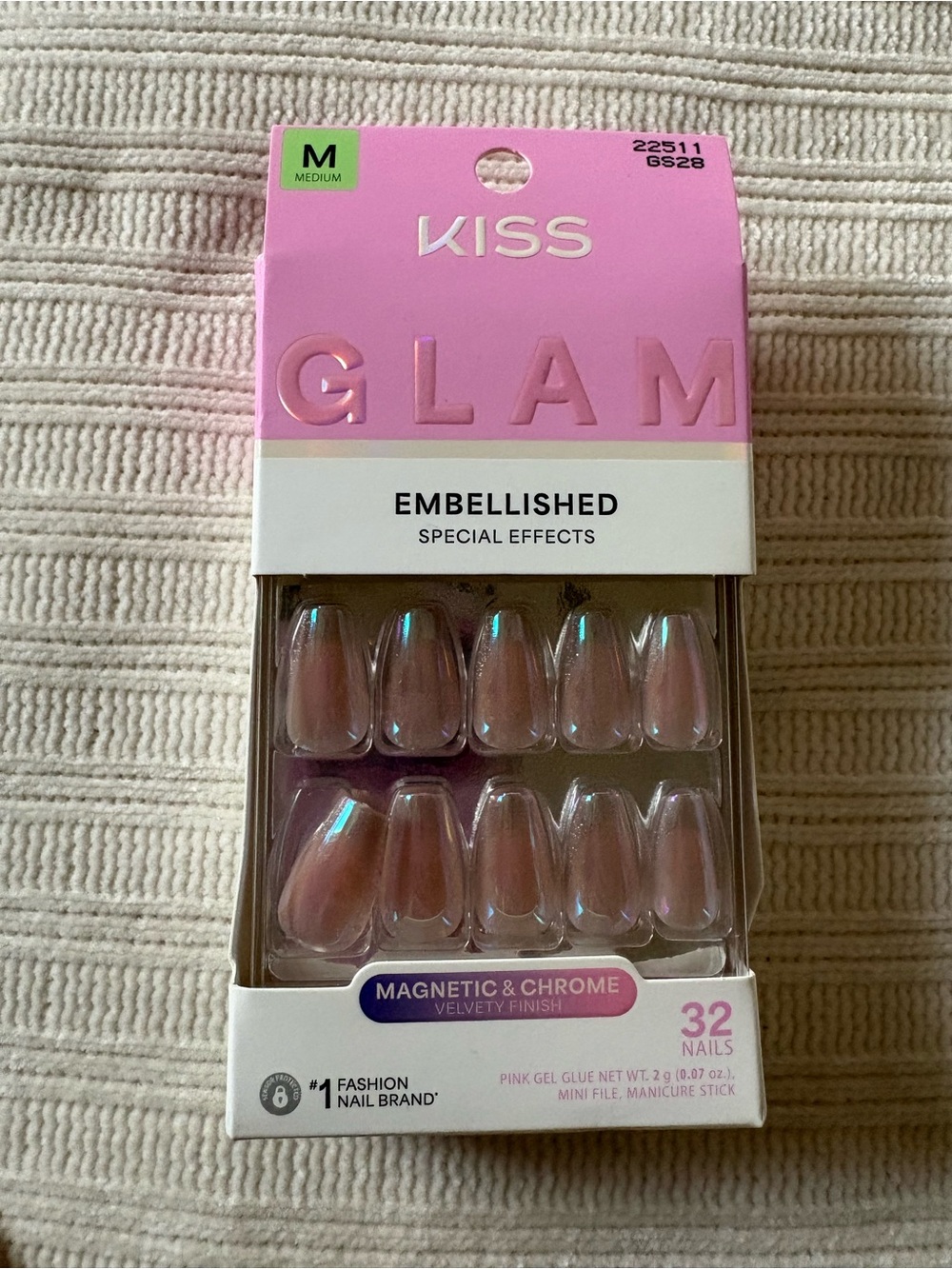 KISS Glam Embellished Magnetic Chrome Press-On Nails — Pink